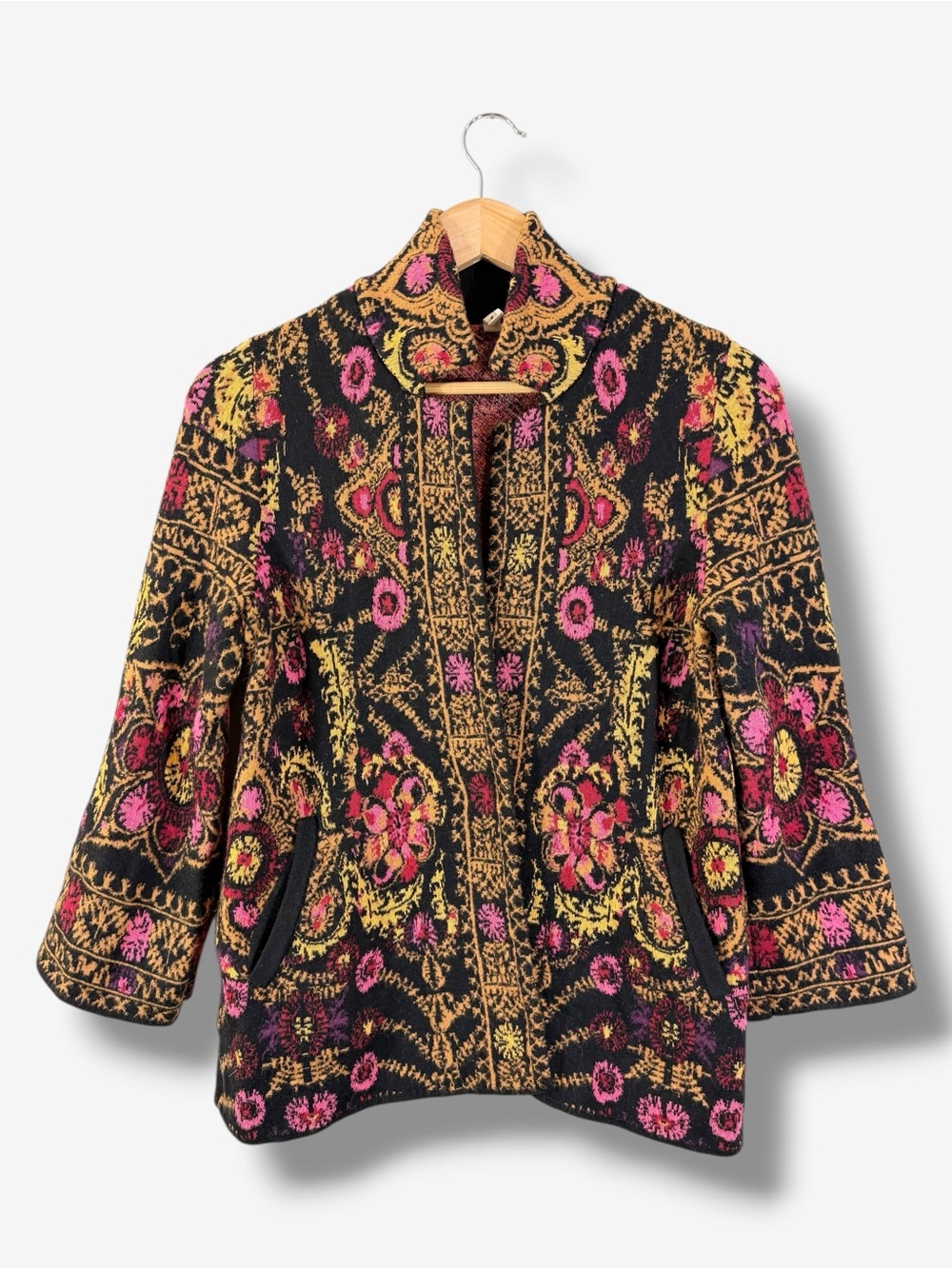 Anthropologie MOTH Payton Jacquard Jacket S Floral Pink Gold Black Snap Front